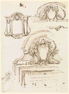 Tegning, skisser for rammer, for sakristiet i St. Peters kirke, 1740–58 av Carlo Marchionni