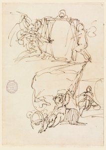 Tegning, tre skisser, før 1775 av Carlo Marchionni
