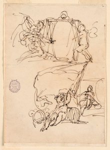 Tegning, tre skisser, før 1775 av Carlo Marchionni