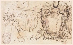Tegning, To våpenskjold for pave Benedikt XIV, 1740–58