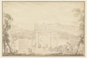 Utsikt over et kloster som får besøk fra flotte mennesker av Carlo Marchionni