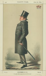 Lord Stanley, han snakker med den ene parten og opptrer med den andre, 26. juni 1869, Vanity Fair tegneserie av Carlo Pellegrini