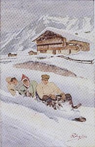 Firemannskjelken (fargelitho) av Carlo Pellegrini