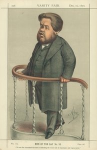 Pastor Charles Spurgeon, Ingen har lykkes som ham i å skissere den komiske siden av omvendelse og fornyelse, 17. juli 1880, Vanity Fair tegneserie av Carlo Pellegrini