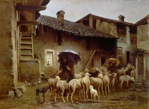 Gå tilbake til stallen, av Carlo Pittara (1836-1890)