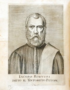 Portrett av Jacopo Robusti dit le Tintoret (Tintoretto) (1518-1594) Italiensk maler Gravering fra "Maraviglie dell