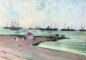 Fangede spanske fartøyer ved anker i Man-of-War Harbor, Key West.--Utsikt fra Esplanade nær USAs hærkaserner