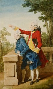 Prinsen av Saxe-Gotha med sin lærer, Baron d"Hel ... på en terrasse, 1768