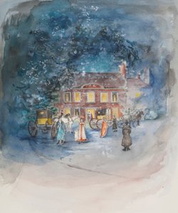 Og klokken ble ringt, og vognene snakket for, 2010 (pastell & wc på papir)