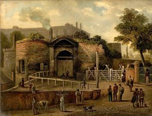 Utsikt over Castle Gateway, Nottingham (olje om bord) av Caroline Mary Price