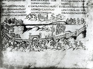 Illustrasjon av forskjellige scener fra Salme 43 inkludert verset Våkn opp, hvorfor sover du, Herre?, fra Utrecht Psalter, kopi av originalen fra Reims nå i Utrecht University Library (penn & i