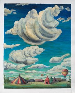Big Clouds Over Circus Tents, 1992 (olje på papir) av Carolyn Hubbard Ford