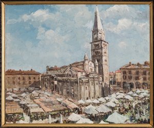Piazza Grande i Modena (olje på panel)