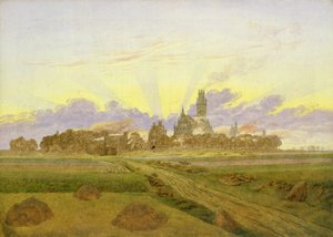 Dawn at Neubrandenburg (olje på lerret) av Caspar David Friedrich