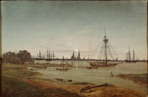 Havn ved måneskinn av Caspar David Friedrich