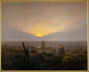Måneoppgang ved kysten (olje på lerret) av Caspar David Friedrich