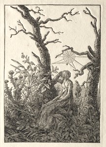 Kvinnen med edderkoppnettet mellom bare trær av Caspar David Friedrich
