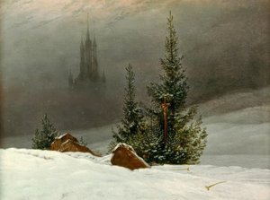 Vinterlandskap med kirke av Caspar David Friedrich