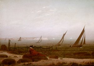 Kvinne på stranden ved Rugen av Caspar David Friedrich