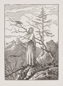 Kvinne med ravn ved avgrunnen av Caspar David Friedrich