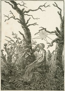 Kvinne med spindelvev mellom nakne trær av Caspar David Friedrich