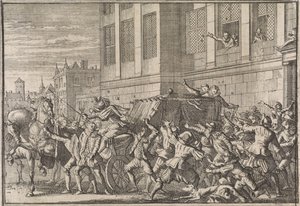 Angrep i Madrid på vognen til greven av Olivares, Gaspard de Gusmán, 1643 av Caspar Luyken (attributed to)