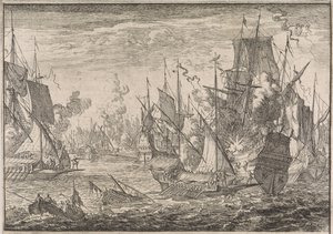 Sjøslag mellom tyrkiske krigsskip og bysser fra Knights of Malta, 1644