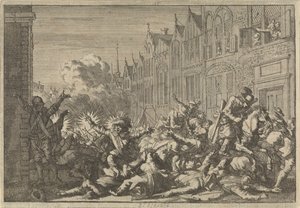 Angers okkupert av Mazarin-tilhengere overfalt av guvernør De Rohans ti våpen, 1652 av Caspar Luyken