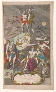 Atlas en Hercules bærer sternerhemel Tittelside for: Johann Baptista Homan, A New Atlas of the World Empires, Kingdoms and States viser eksakte geografiske tabeller, 1710 av Caspar Luyken