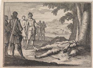 Filip den gode finner en beruset bonde under et tre av Caspar Luyken