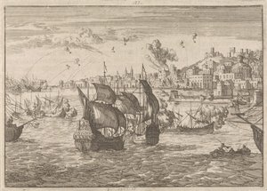 Genova bombardert av den franske flåten, 1684 av Caspar Luyken