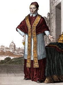 Portrett av pave Clement XI (Clemente ou Clemens) (pave fra 1700 til 1721) - Tegninger av Caspar Luyken - Gravert og utgitt av Christoph Weigel (Nürnberg 1703)
