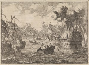 Sjøslaget ved Cape La Hogue, 1692 av Caspar Luyken