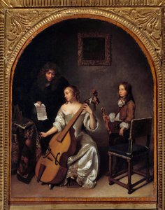 La lecon de basse de viole Maleri av Gaspard Netscher (1639-1684) 1600-tallets søn. 0,45x0,35 m