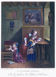Skolefruen, gravert av R. Delaunay av Caspar after Netscher