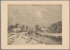 Snølandskap med kanal og vindebro av Casper M.L. Kouw