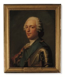 Prins Charles Edward Stuart, i rustning, med blått ramme av strømpebåndsordenen (olje på lerret) av Catherine (attr. to) Read