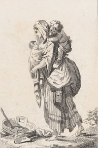 Bondekvinne med to barn, ca. 1758. av Catherine Francoise Beauvarlet