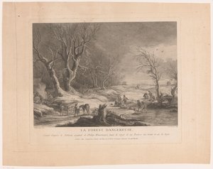 Vinterlandskap med angrepne figurer La forest dangereuse (tittel på objekt) av Cathérine Elise Cousinet