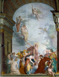 La Renommee ovatifiserer bedriftene til Lorenzo de Medici den storslåtte (Laurent de Medici le Magnifico) (1449-1492) Fresco av Cecco Bravo (Francesco Montelatici) (1607-1661) rundt 1635 Firenze, Palazzo Pitti, Sala degli Argenti