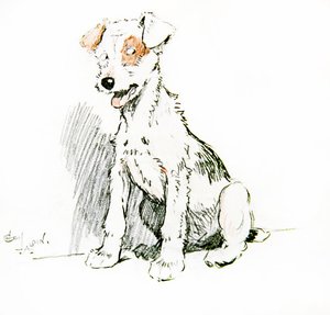 En engel i huset (kritt på papir) av Cecil Charles Windsor Aldin