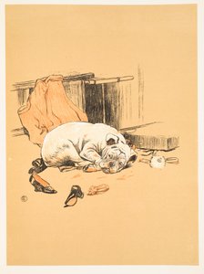 Skuffelse over ikke å finne sjokoladene, fra A Gay Dog, Story of a Foolish Year Aldin, Cecil Charles Windsor (1870-1935), publisert William Heineman, 1905. 1st Edition, Illustration, Chalk and C av Cecil Charles Windsor Aldin