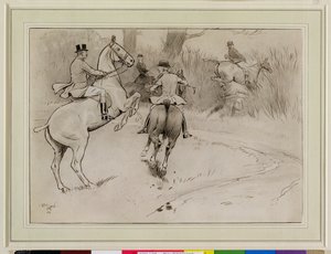 'Hold Back, Sir!', 1904 (kull, penn og blekk med hvitt på papir) av Cecil Charles Windsor Aldin