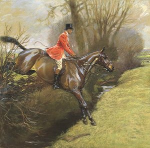 Oberstløytnant Ted Lyon Jumping a Hedge (pastell på papir) av Cecil Charles Windsor Aldin