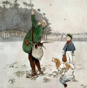 The Fighter Shooting Ducks Akvarell av Cecil Aldin (1870-1935) Privatsamling fra 1800-tallet av Cecil Charles Windsor Aldin
