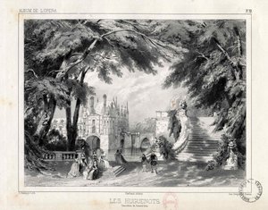 Slottet og hagene ved Château de Chenonceaux, 1836. av Celestin Deshayes