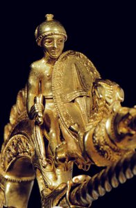 Svært viktig La Tene kriger fibula, detalj (gull) (se også 1065822-6) av Celtic