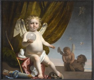 Amor holder en glasskule, 1650-1660