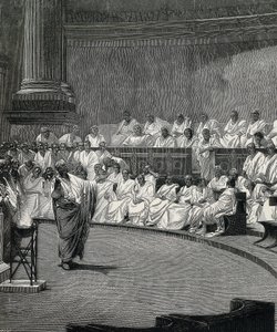 Cicero fordømmer konspiratøren Catiline (gravering) av Cesare (after) Maccari