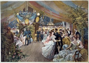 En ball ombord i en rutebåt Illustrasjon av Cesare Detti (1847-1914) Paris fra 1800-tallet, Musee Carnavalet